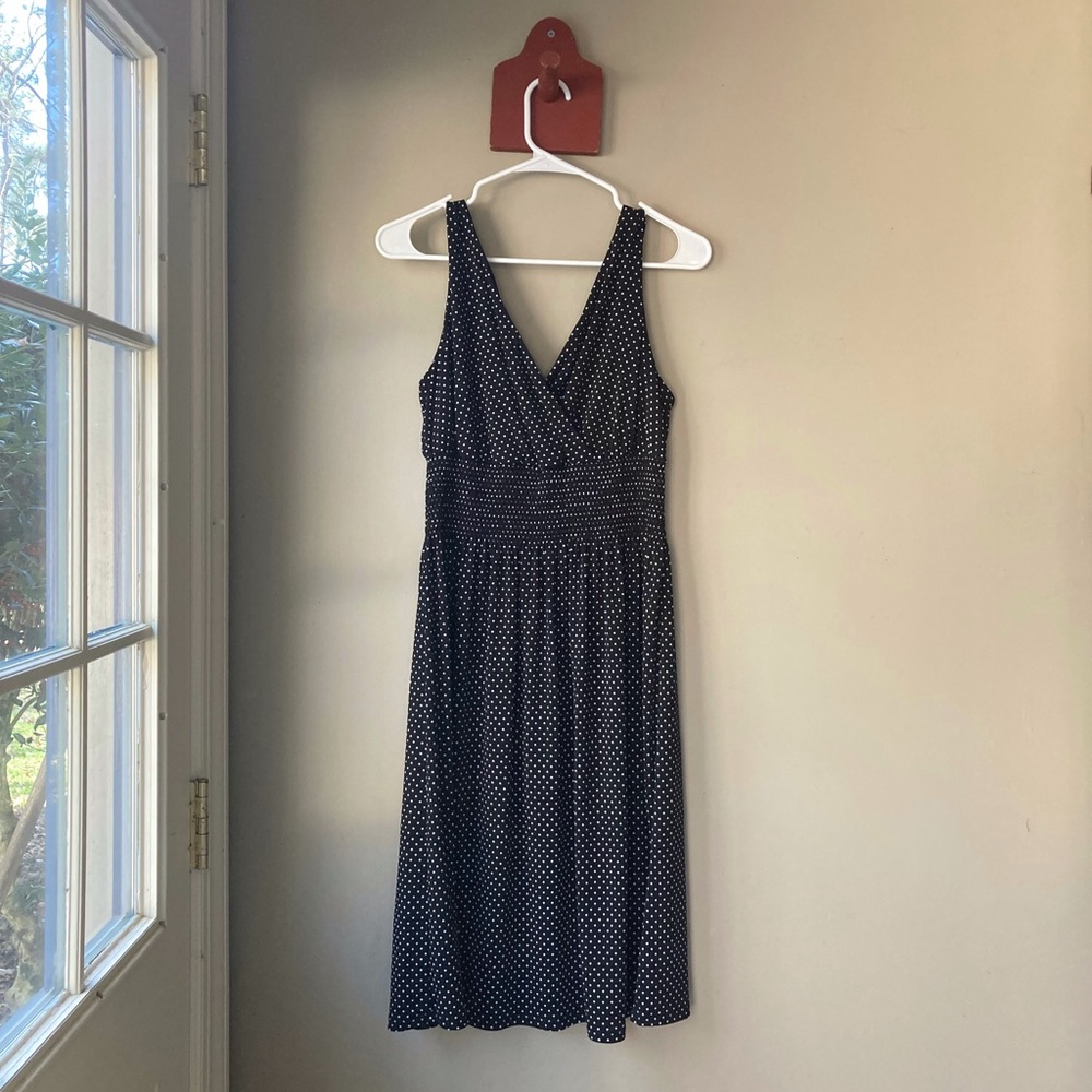 Maurices Black & White Polka Dot Vintage Style V Neck Midi Dress M